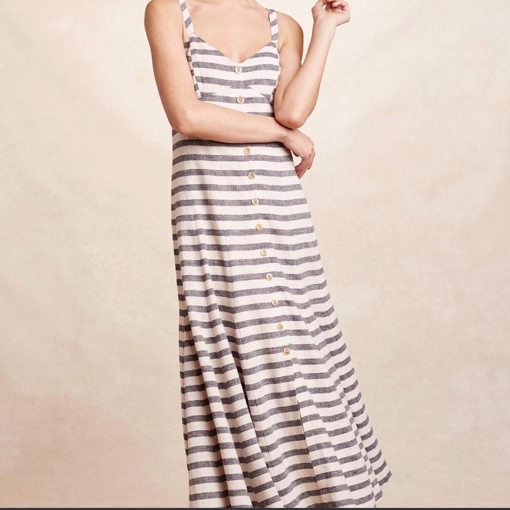 Maeve Gray and White Striped Maxi Dress